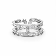 Silver Dual Band Baguette Ring