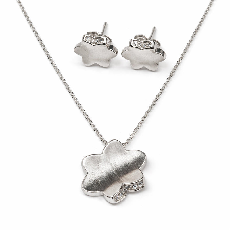 Minimal Bloom Silver Pendant & Stud Combo