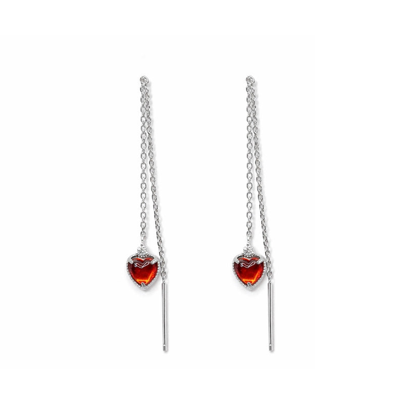 Silver Heart Chain Stud Earrings