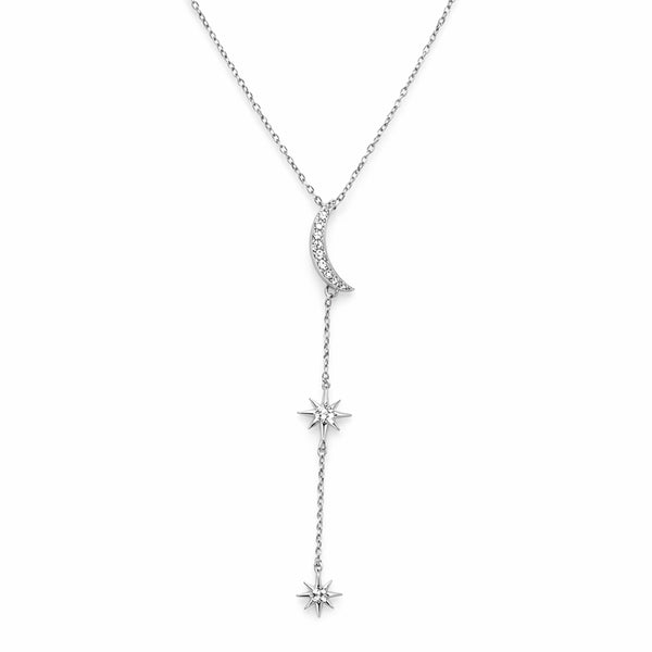 Silver Moon & Star Drop Charm Necklace