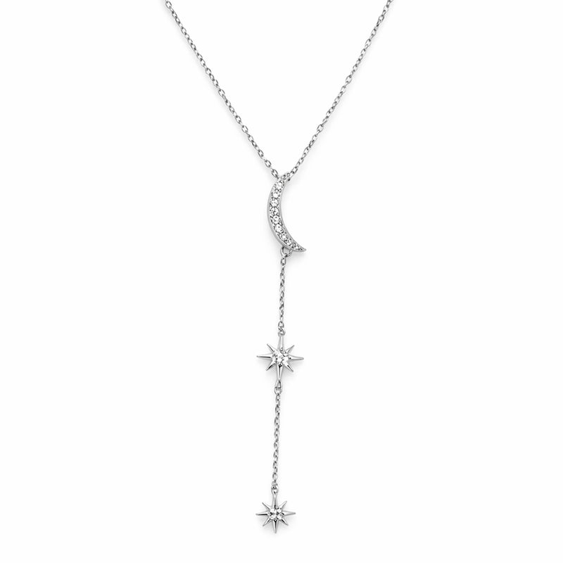Silver Moon & Star Drop Charm Necklace