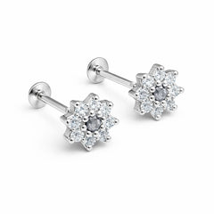 Floral Sparkle Silver Studs
