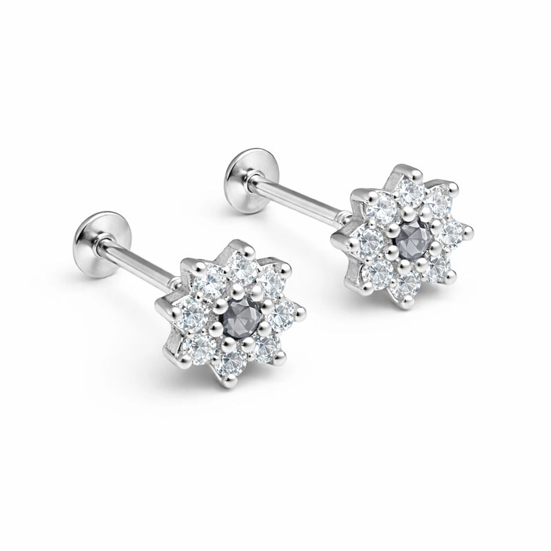 Floral Sparkle Silver Studs