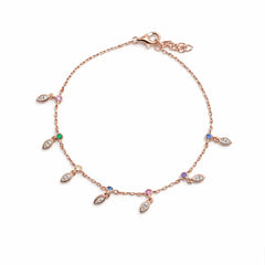 Rose Gold Multicolor Leaf Charm Bracelet