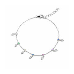 Silver Multicolor Leaf Charm Bracelet