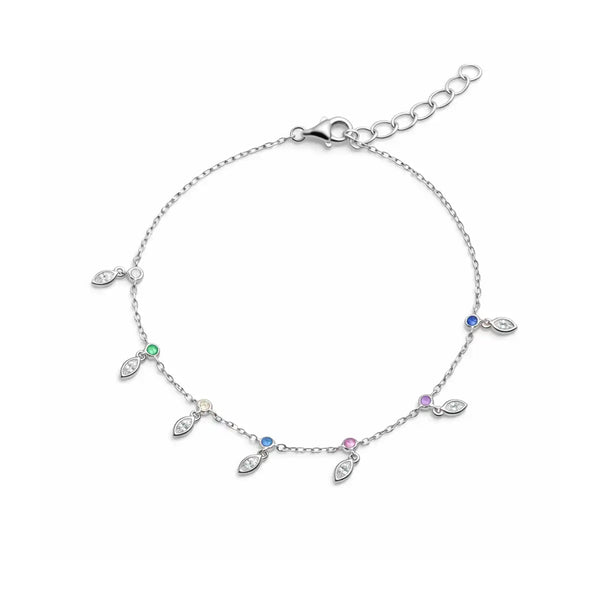 Silver Multicolor Leaf Charm Bracelet