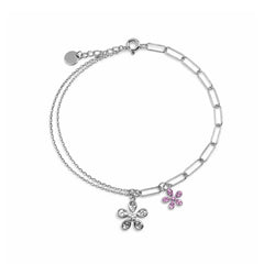 Silver Dual-Chain Floral Charm Bracelet