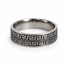 Greek Pattern Silver Band Ring