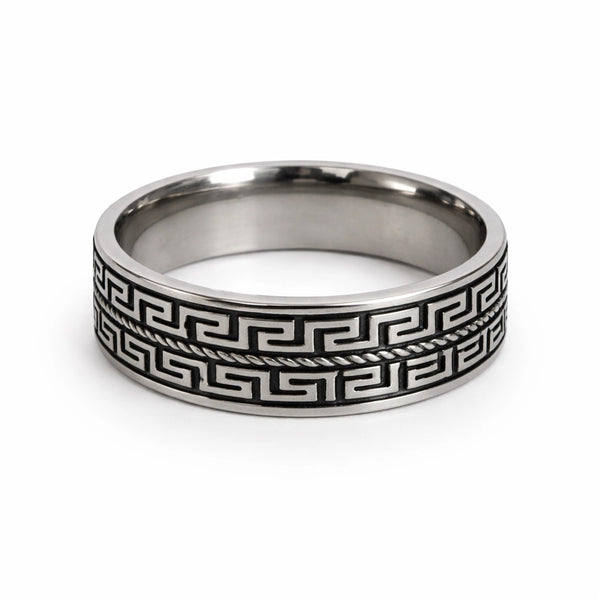 Greek Pattern Silver Band Ring