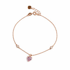 Rose Gold Pink Heart Charm Bracelet