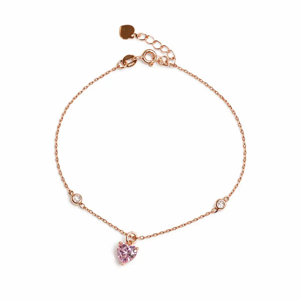 Rose Gold Pink Heart Charm Bracelet