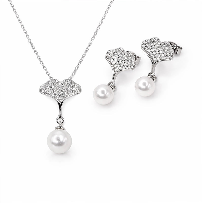 Pearl Grace Silver Pendant & Stud Combo