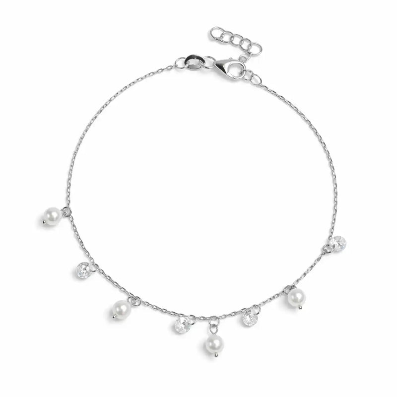 Silver Pearl & Crystal Charm Bracelet
